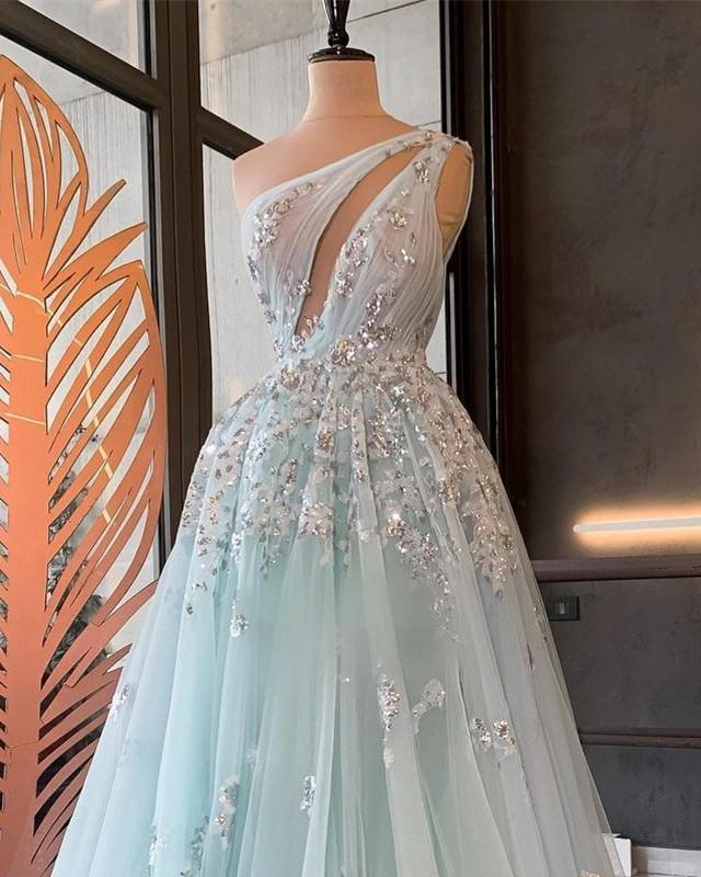 One Shoulder Unique Design Gorgeous Party Long Prom Dresses SH381