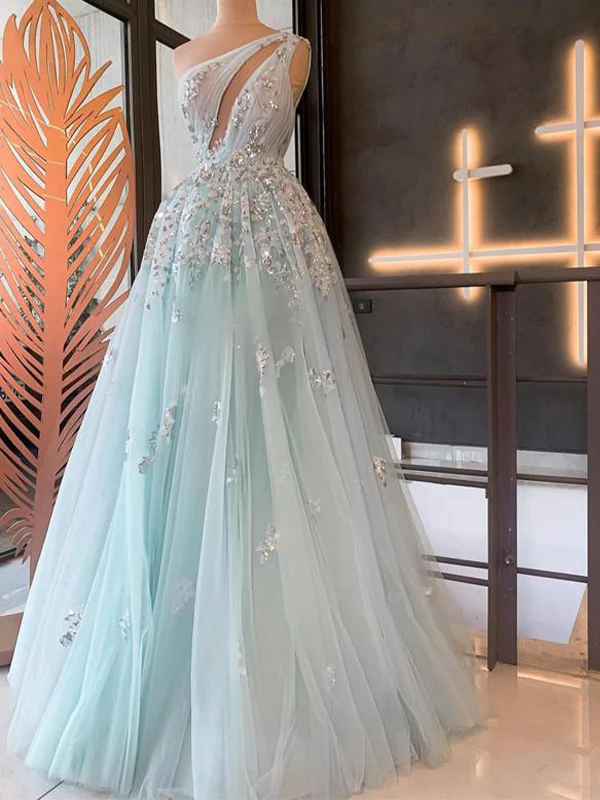 One Shoulder Unique Design Gorgeous Party Long Prom Dresses SH381