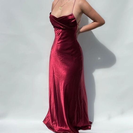 Sexy Sheath V Neck Spaghetti Straps Burgundy Long Prom Evening Dress SH425
