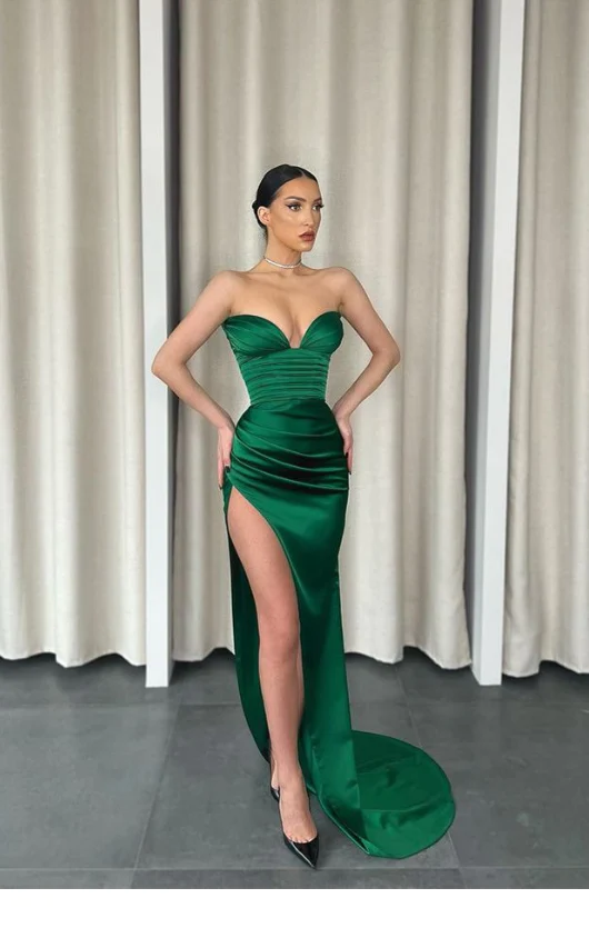 Simple Strapless Mermaid Side Slit Long Prom Dress With Train,Party Dress,Evening Dress,Slit Dress SH434