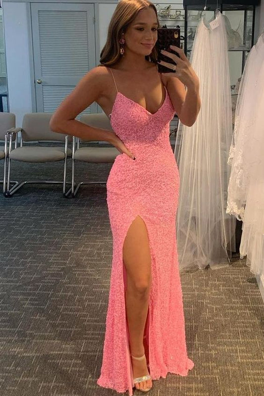 Sexy Pink Glitters Mermaid Long Party Dress SH439