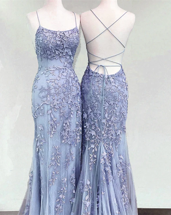 Mermaid Periwinkle Prom Dress Lace Up Back SH446