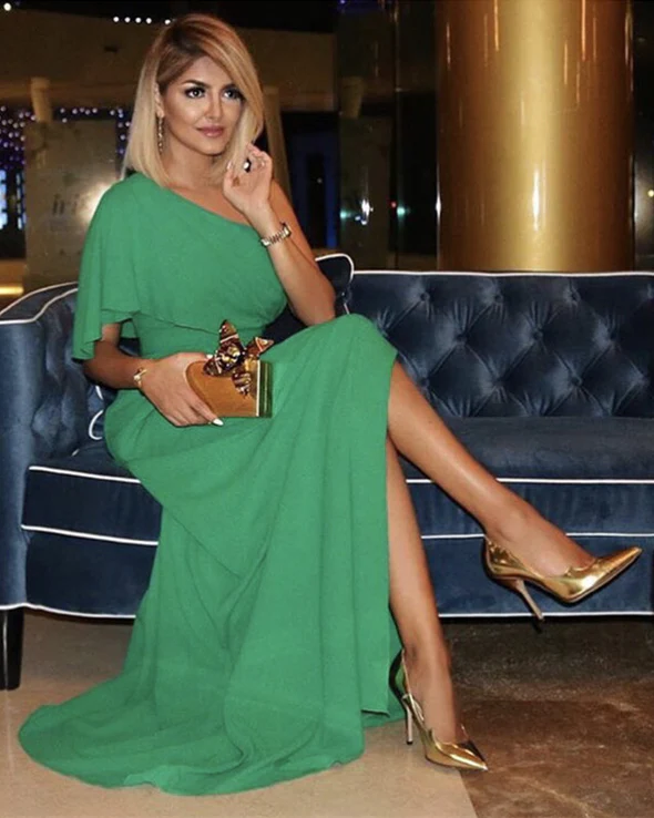 One Shoulder Split Prom Dress Sleeveless Floor Length Chiffon Prom Gown SH488