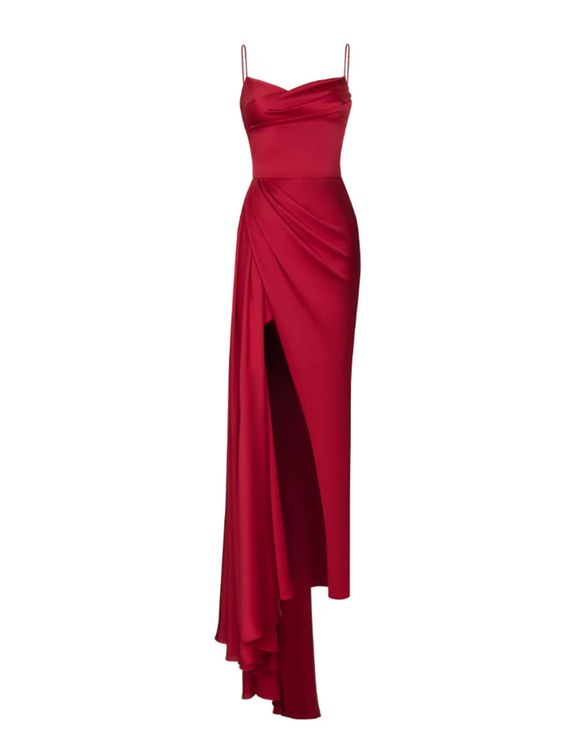 red spaghetti strap mermaid dress Red Spaghetti Straps Cutout Beaded Mermaid Long Dress With Split Burgundy / 12