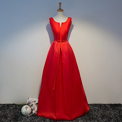 Simple A line Satin Long Prom Dresses SH215