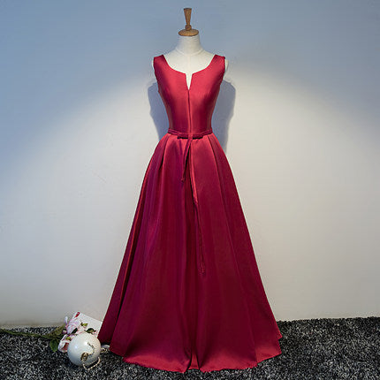 Simple A line Satin Long Prom Dresses SH215