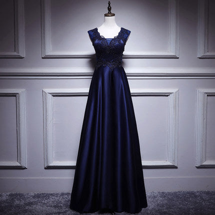 Simple A line Satin Long Prom Dresses SH213
