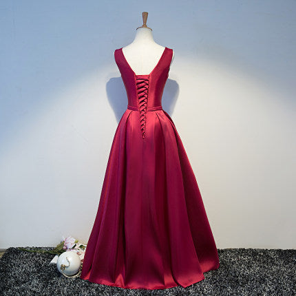 Simple A line Satin Long Prom Dresses SH215