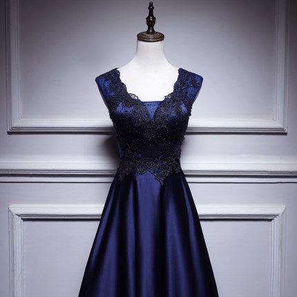 Simple A line Satin Long Prom Dresses SH213