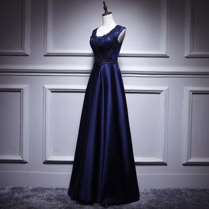 Simple A line Satin Long Prom Dresses SH213