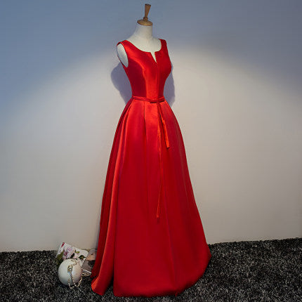 Simple A line Satin Long Prom Dresses SH215