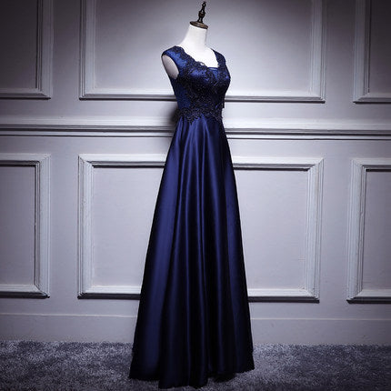 Simple A line Satin Long Prom Dresses SH213