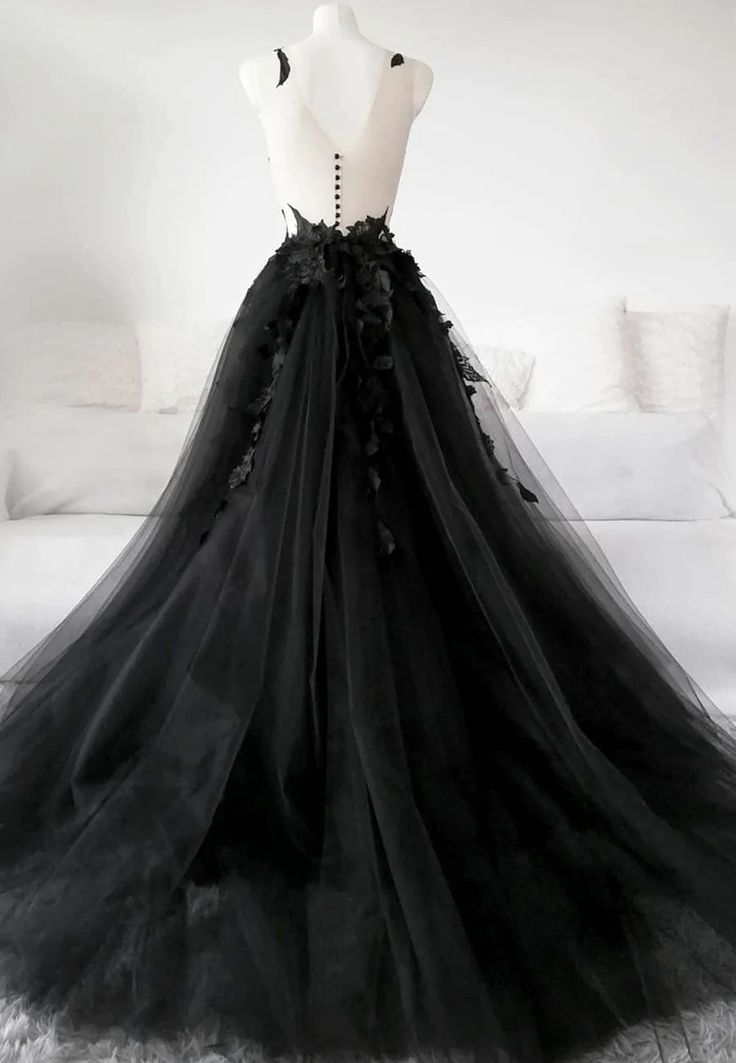 Classic Black Lace Tulle Long Prom Dress Black Evening Dress SH567