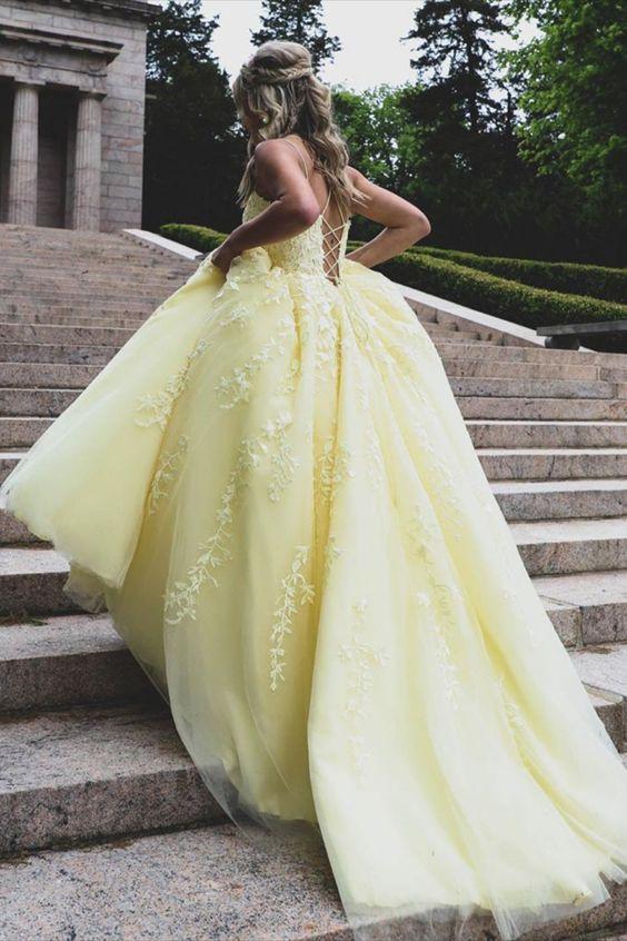 Yellow Lace Prom Dresses Long, Formal Dress, Pageant Dance Dresses, School Party Gown KS8001