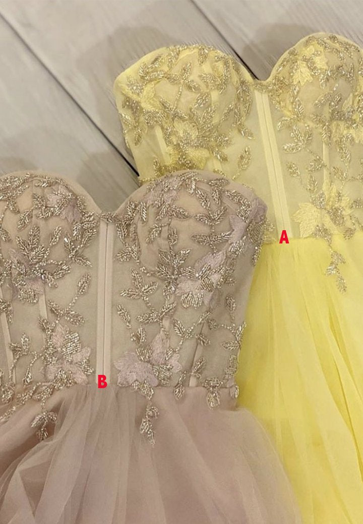 Yellow tulle beads prom dress evening dress KS4147