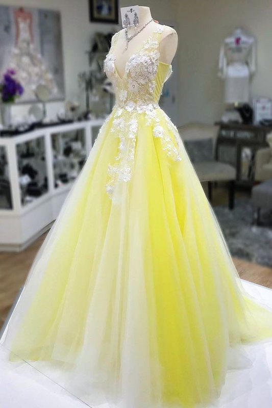 Yellow Prom Dresses Evening Dress Fairy Formal Gowns Party Wear V17