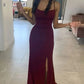 Stunning Burgundy Mermaid Spaghetti Straps Sequin Long Prom Dress Evening Dress with Slit SH3649