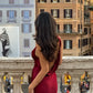 Simple Mermaid V Neck Burgundy Satin Open Back Prom Dress Evening Dress SH2189