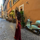 Simple Mermaid V Neck Burgundy Satin Open Back Prom Dress Evening Dress SH2189