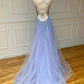 Lilac Glitter Beading Tulle Long Prom Dress Evening Dress SH1690
