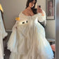 Princess A Line Long Sleeve White Satin Lace Birthday Dress Evening Dress SH2797