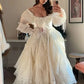 Princess A Line Long Sleeve White Satin Lace Birthday Dress Evening Dress SH2797
