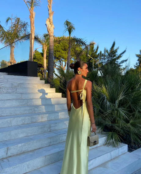 Simple Sheath One Shoulder Yellow Satin Open Back Long Prom Dress Graduation Prom Dress SH2603