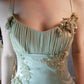Gentle Green Sheath Spaghetti Strap Appliques Satin Chiffon Prom Dress Evening Dress SH2668