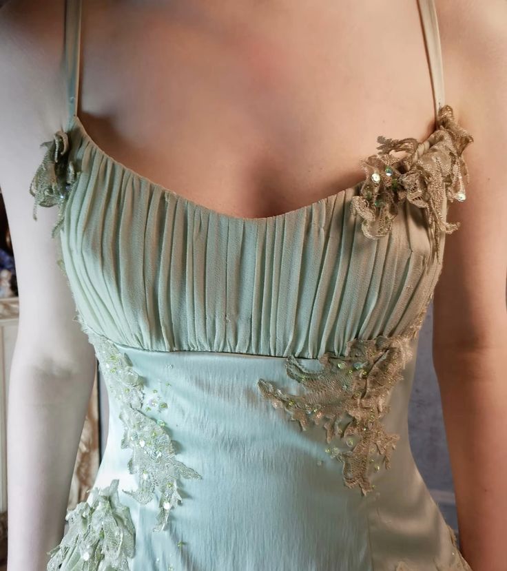 Gentle Green Sheath Spaghetti Strap Appliques Satin Chiffon Prom Dress Evening Dress SH2668