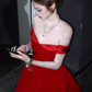 Charming Burgundy A Line Off the Shoulder Satin Short Homecoming Dress Cocktail Dress SH3668