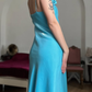 Dazzling Blue A Line Straps Floral Satin Prom Dress Evening Dress Date Dress SH5631