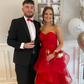 Charming Red A Line Sweetheart Neck Layered Organza Prom Dress Evening Dress SH6707