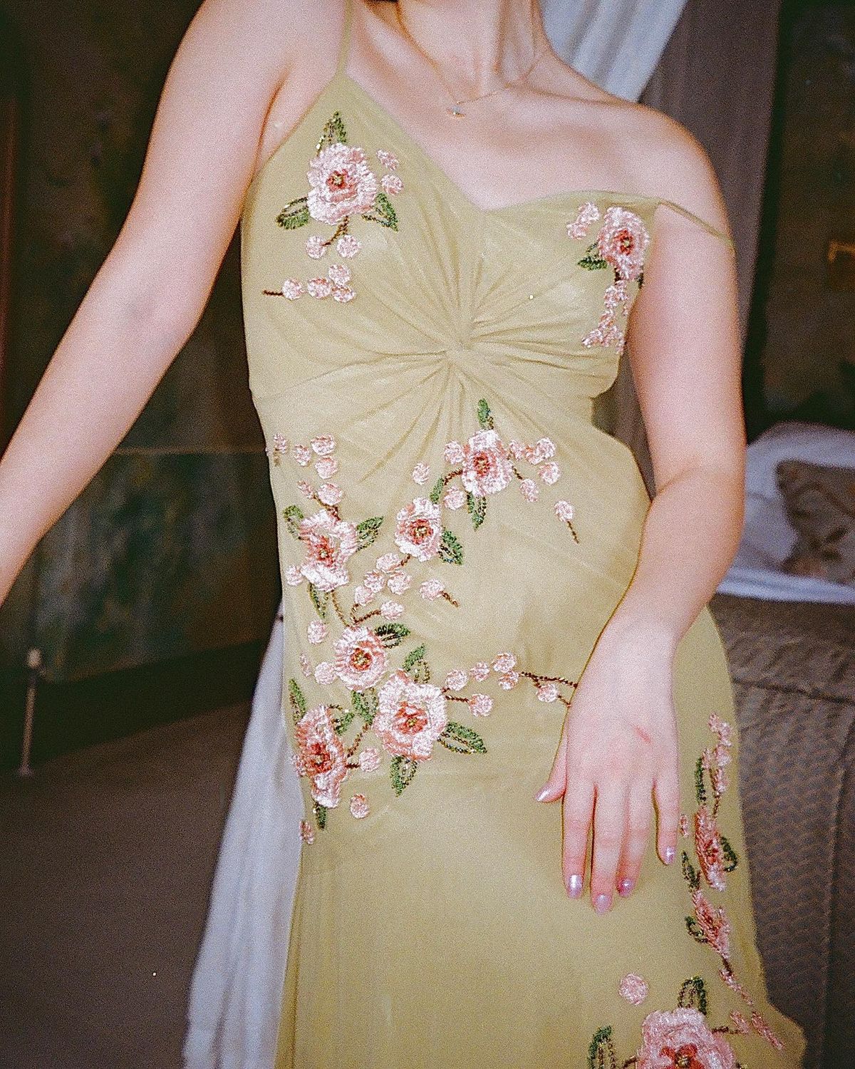 Green A Line Spaghetti Strap Exquisite Beaded Chiffon Prom Dress Wedding Guest Dress SH4489