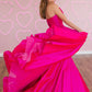 Hot Pink A Line Strapless Satin Long Prom Dress Evening Dress SH1692