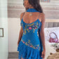 Unique A Line Spaghetti Strap Beaded Embroidered Ruffle Blue Chiffon Homecoming Dress SH2357