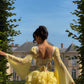 Unique Yellow A Line Long Sleeve Print Floral Chiffon Short Homecoming Dress Outfits SH6728