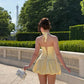 Cute Summer Yellow A Line Halter Satin Backless Short Prom Dress Homecoming Dress SH6720
