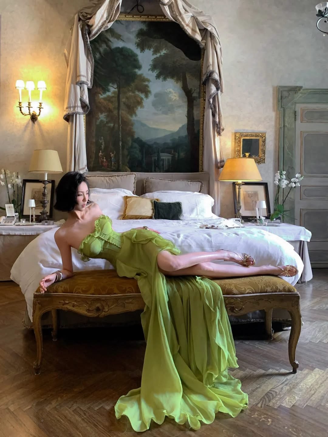 Ethereal Green A Line Sweetheart Neck Chiffon Prom Dress Evening Dress with Slit SH6920