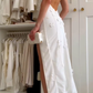 White Sheath Off the Shoulder Floral Satin Prom Dress Evening Dress with Slit SH4768