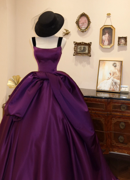 Elegant Purple A Line Strap Satin Prom Dress Evening Dress SH7376