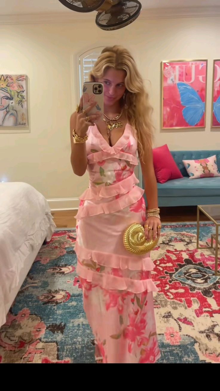 Sweety Pink Sheath Spaghetti Strap Ruffle Print Satin Long Prom Dress Evening Dress SH8128