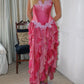 Cute Sheath Sweetheart Neck Appliques Ruffle Satin Prom Dress Evening Dress SH2346