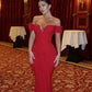 Burgundy Sexy Mermaid Off the SHoulder Satin Long Prom Dress Wedding Guest Dress SH4421