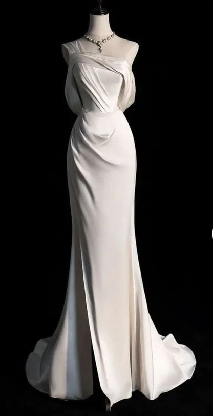 Simple One Shoulder Prom Dress Mermaid Wedding Dress SH1286