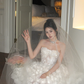 Exquisite 3D Floral A Line Strapless White Tulle Short Cocktail Dress Homecoming Dress SH3403