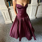 Elegant A Line Spaghetti Strap Burgundy Satin Long Prom Dress Evening Dress SH2093