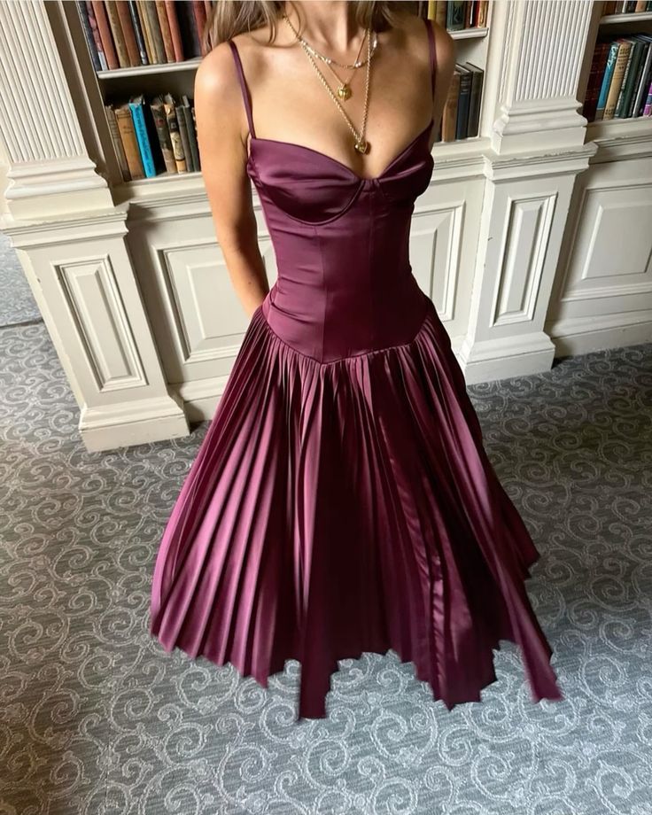 Elegant A Line Spaghetti Strap Burgundy Satin Long Prom Dress Evening Dress SH2093