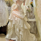 Vintage Ivory A Line Strapless 3D Floral Layered Satin Wedding Dress Prom Dress SH5881
