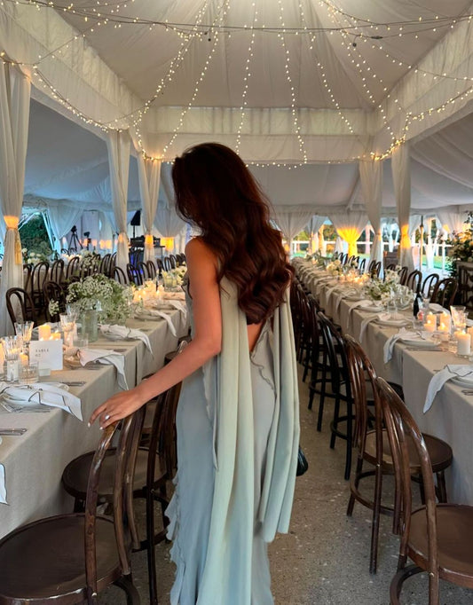 Simple Flowy Sheath Spaghetti Strap Ruffle Chiffon Prom Dress Party Dress SH4017