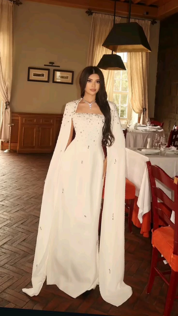 Elegant White A Line Long Sleeve Exquisite Beaded Satin Long Prom Dress Evening Dress SH8343